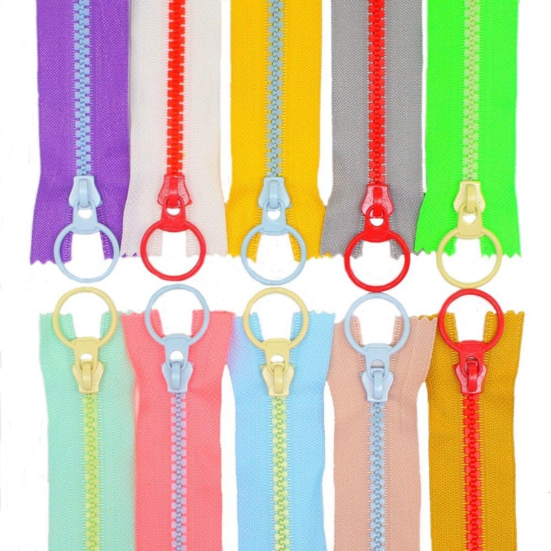 YaHoGa 10PCS 8 Inch (20CM) #5 Plastic Zippers with Lifting Ring Pull Close End Resin Zippers for DIY Sewing Craft Bags Garment (8" C/E) - Image 1